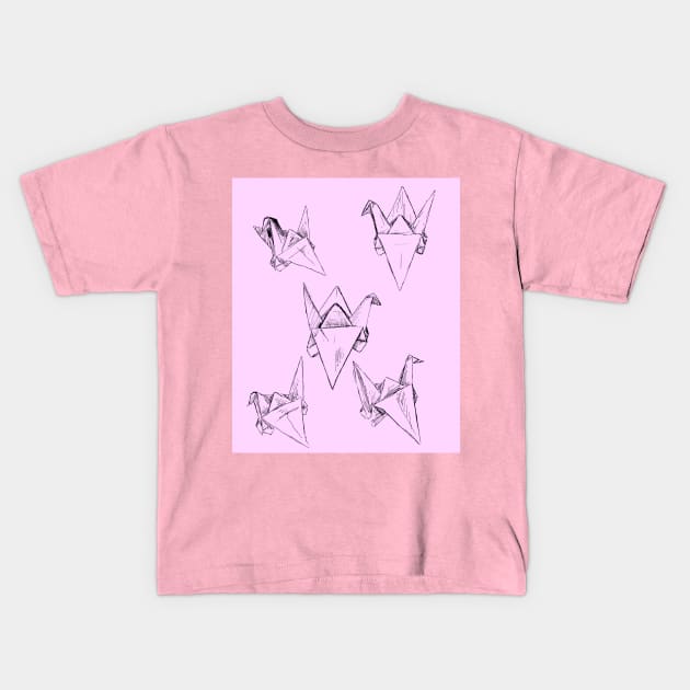 Pink Paper Cranes Kids T-Shirt by Art of V. Cook